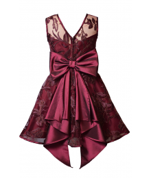 AVAILABLE ONLY  AFTER DEC 12 2025 , Bonnie Jean Burgundy Sleeveless illusion Neckline Embroidered Taffeta Bow Party Dress 